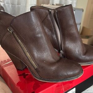 MIA Chocolate Brown Heeled Boots with Side Zipper